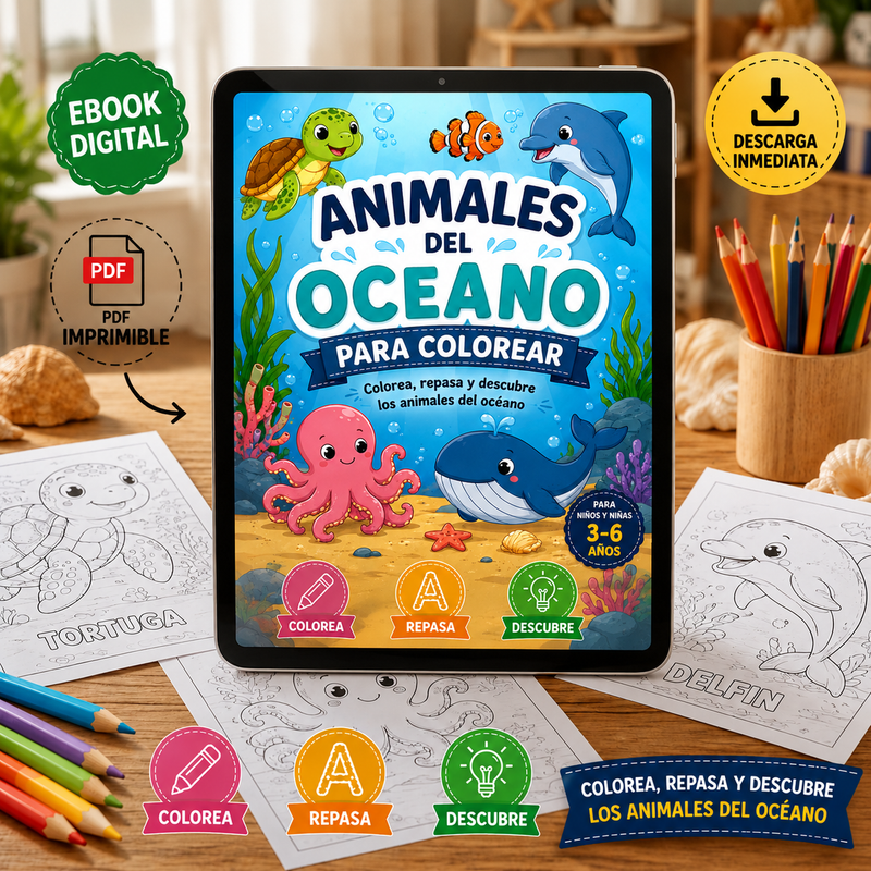 Libro de Animales del Océano para Colorear | eBook Infantil PDF