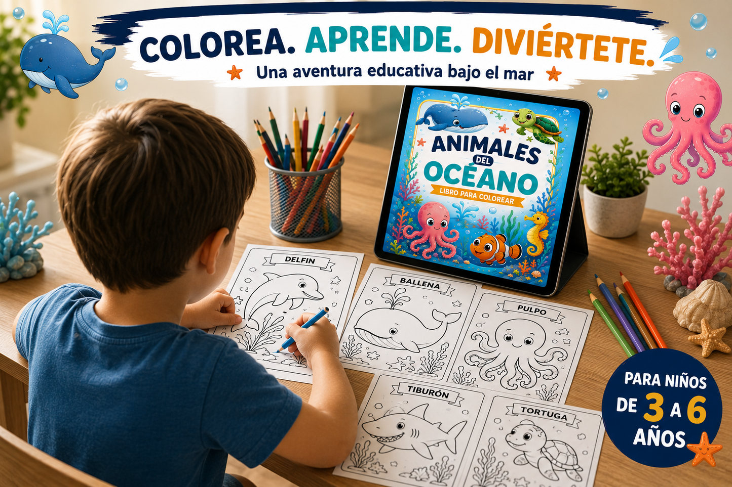 Libro de Animales del Océano para Colorear | eBook Infantil PDF
